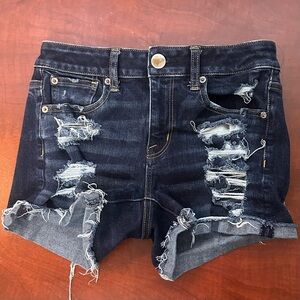 American Eagle Outfitters Dark Blue Distressed Jean Shorts